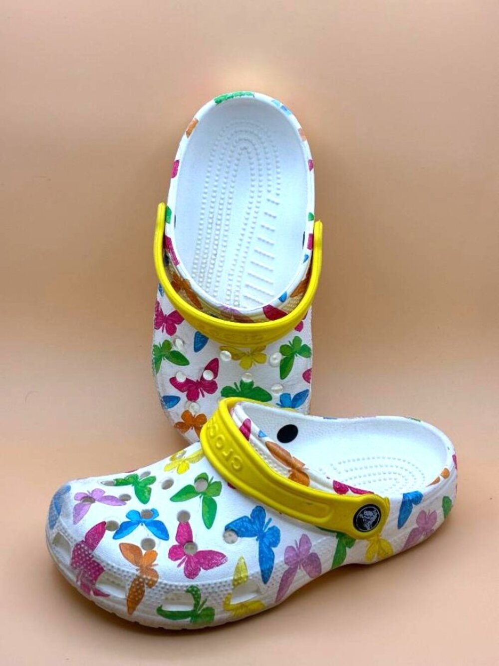 Crocs Classic Vacay Vibes Clog White Butterfly Print Kids Unisex sz J3 206351